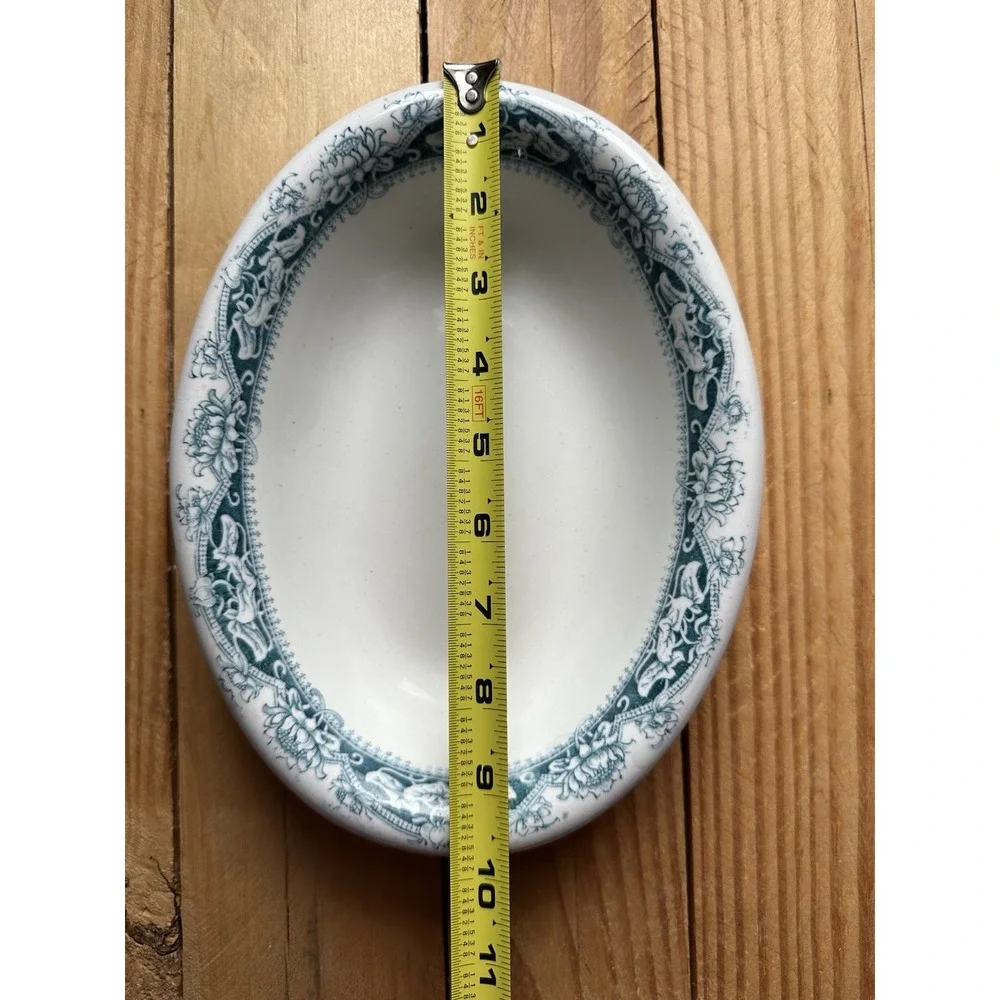 Antique Higgins & Seiter England hotel ware oval stoneware serving bowl blue Flo